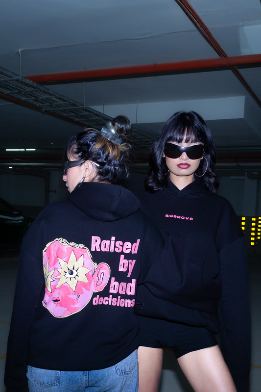 Bad Decisions Dept Oversized Hoodie – 300 GSM Puff Print (Unisex)
